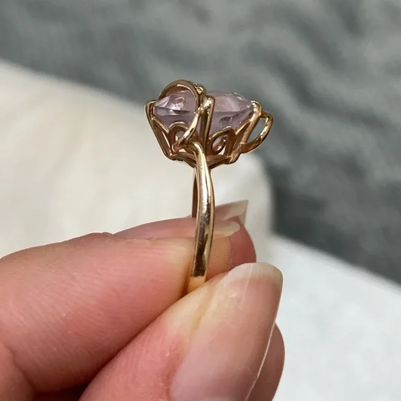 Beautiful Art Nouveau Style Rose Gold Pink Amethyst and Diamond Ring